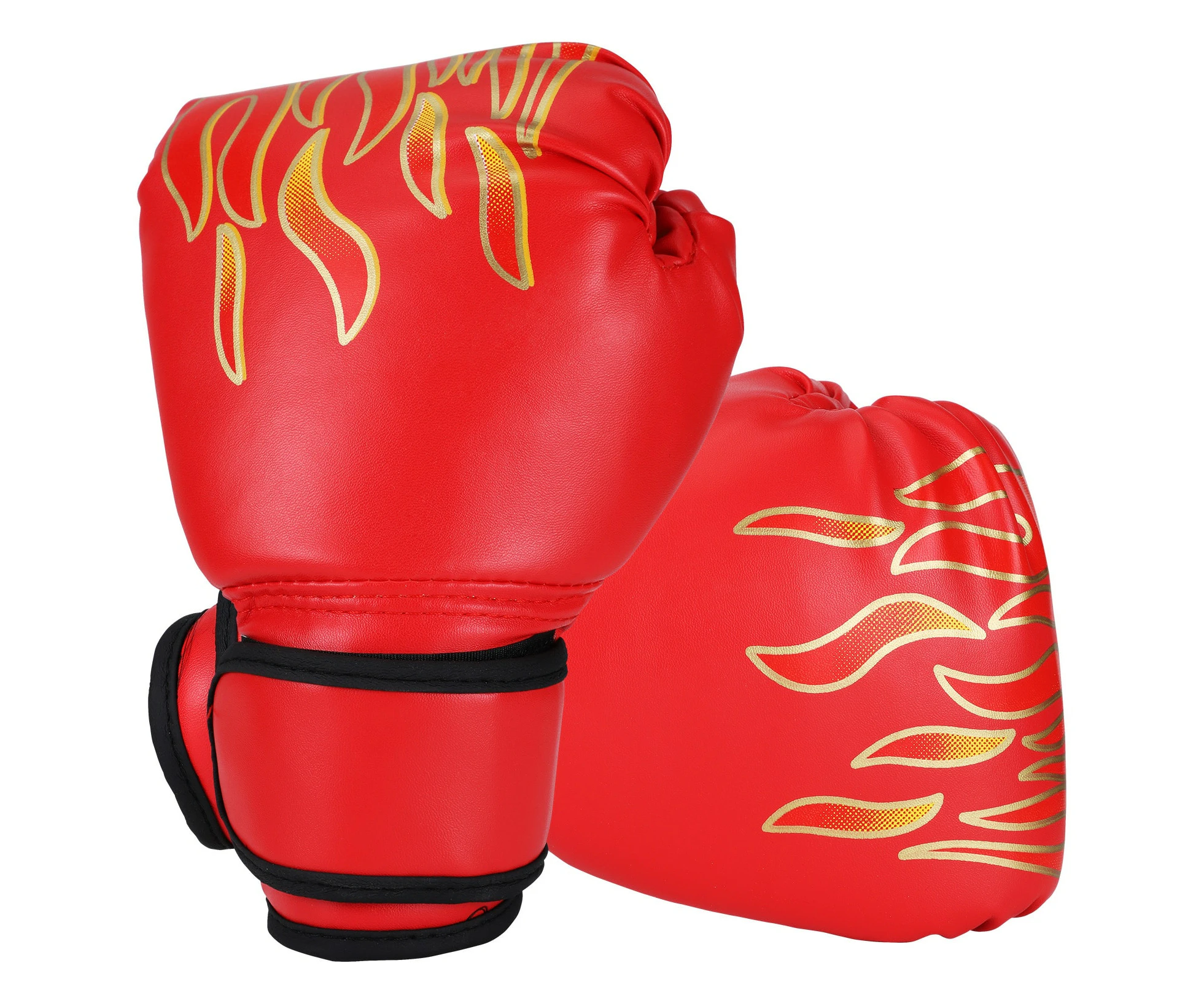 Kids Children Boxing Gloves Leather Kick Boxing Gloves Protective Glove Breathable Flame Mesh Sanda Boxing Training Gloves - Red