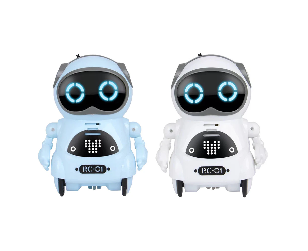 Pocket RC Robot for Kids Talking Interactive Dialogue Singing Dancing Telling Story Mini Robot Toy -Blue and White