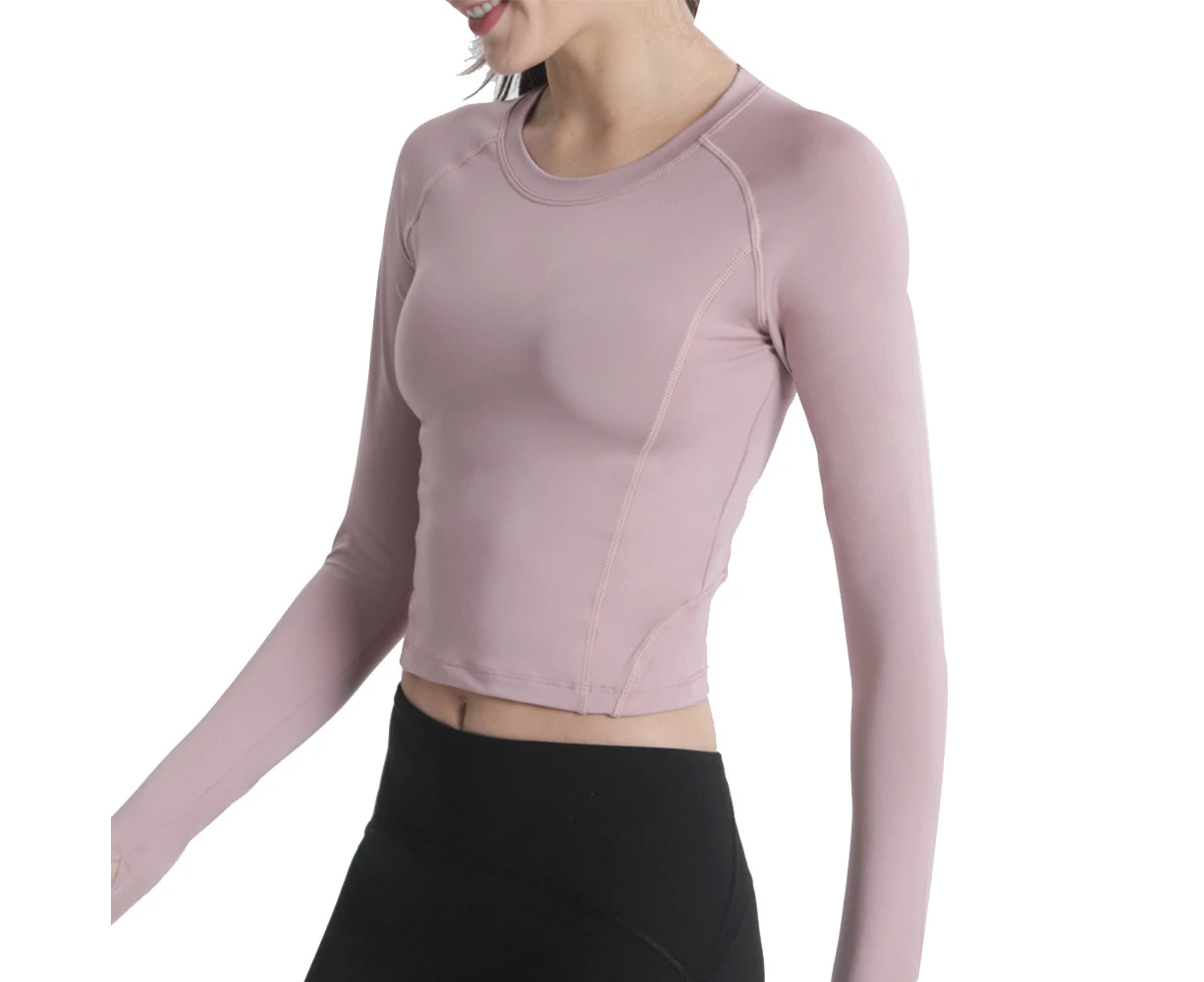 Long Sleeve  Athletic Workout Athletic Yoga Gym Crop Tops for Women