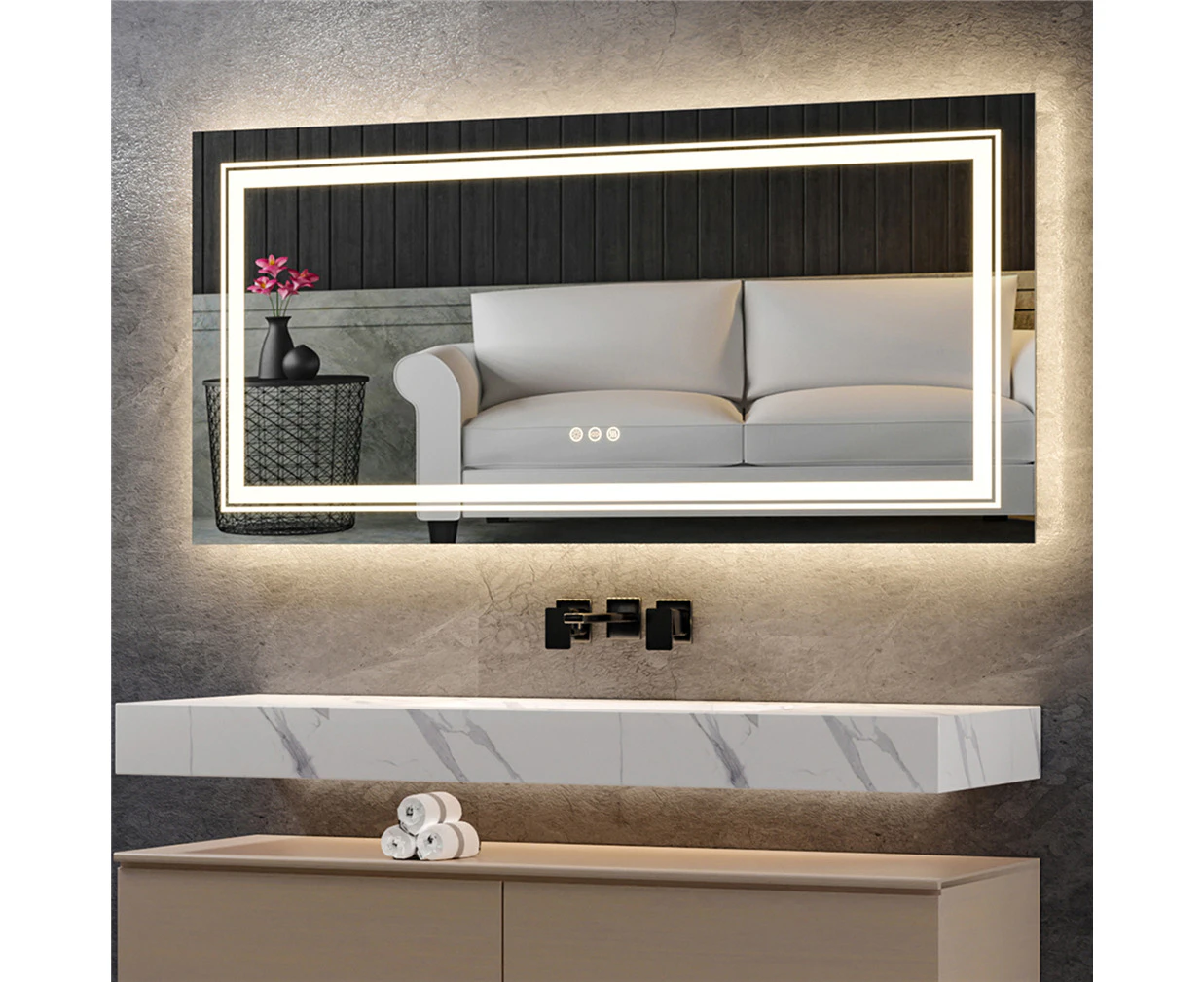 Large 500mm-1800mm Rectangular LED Illuminated Bathroom Mirror Anti-fog Dimmable Makeup Mirrors