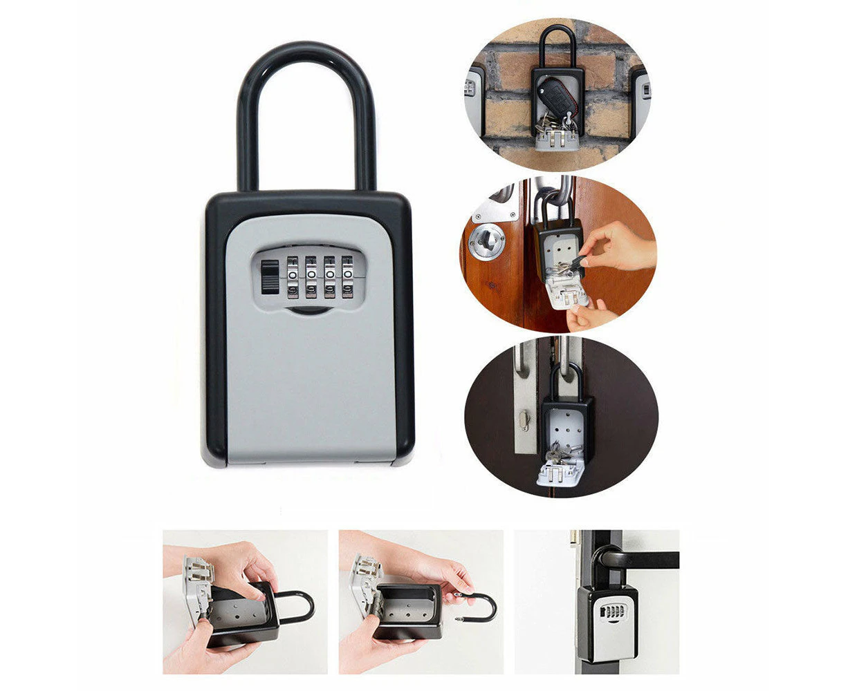 Lock Key Safe 4 Digit Storage Box Padlock Security Home Outdoor