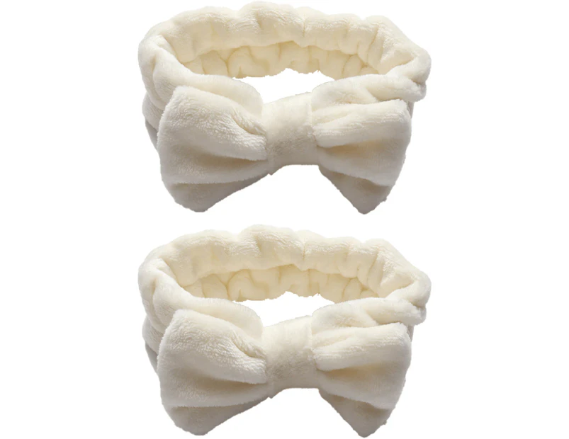 2Pcs Facial Headband for Bath Spa Makeup Bow Head Wrap Soft Head Cloth Beige