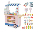 Costway Kids Pretend Food Cart kidren Dessert Trolley Wood Play Stand w/POS Machine & Scale Birthday Gift