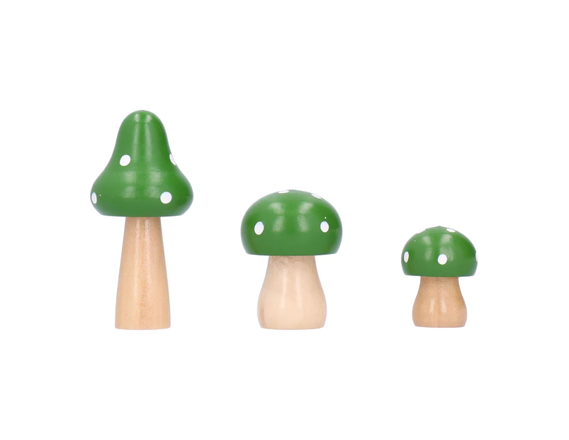3Pcs/Set Mushroom Crafts Innovative Cute Wooden Ornaments Home Office Desktop DecorationGreen