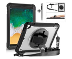 Case For iPad 9th 8th 7th Generation 10.2 inch 2021 2020 2019 Shcokproof Cover with Pencil Holder, Stand, Shoulder Strap, Stylus Pen, Black