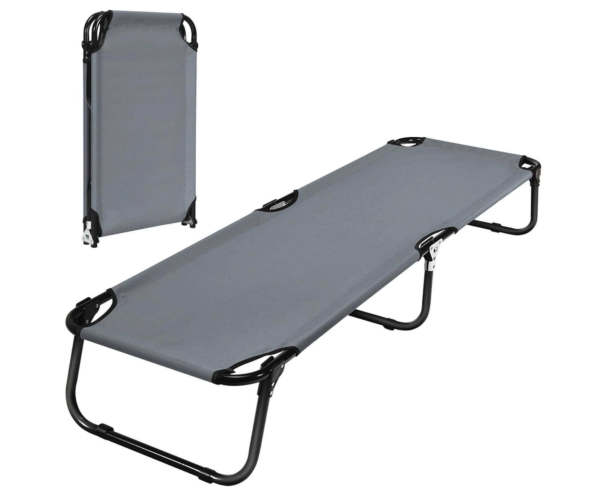 Folding Camping Bed Portable Single Stretcher Outdoor Hiking Cot Light Weight Gray