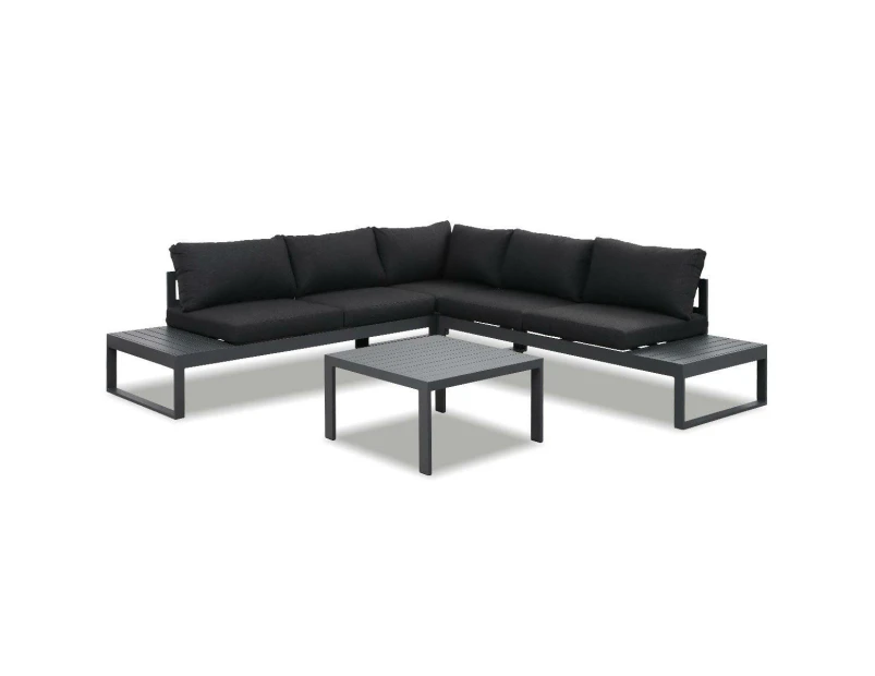 Hampton Charcoal Aluminium Sofa Lounge Set Dark Grey Cushion