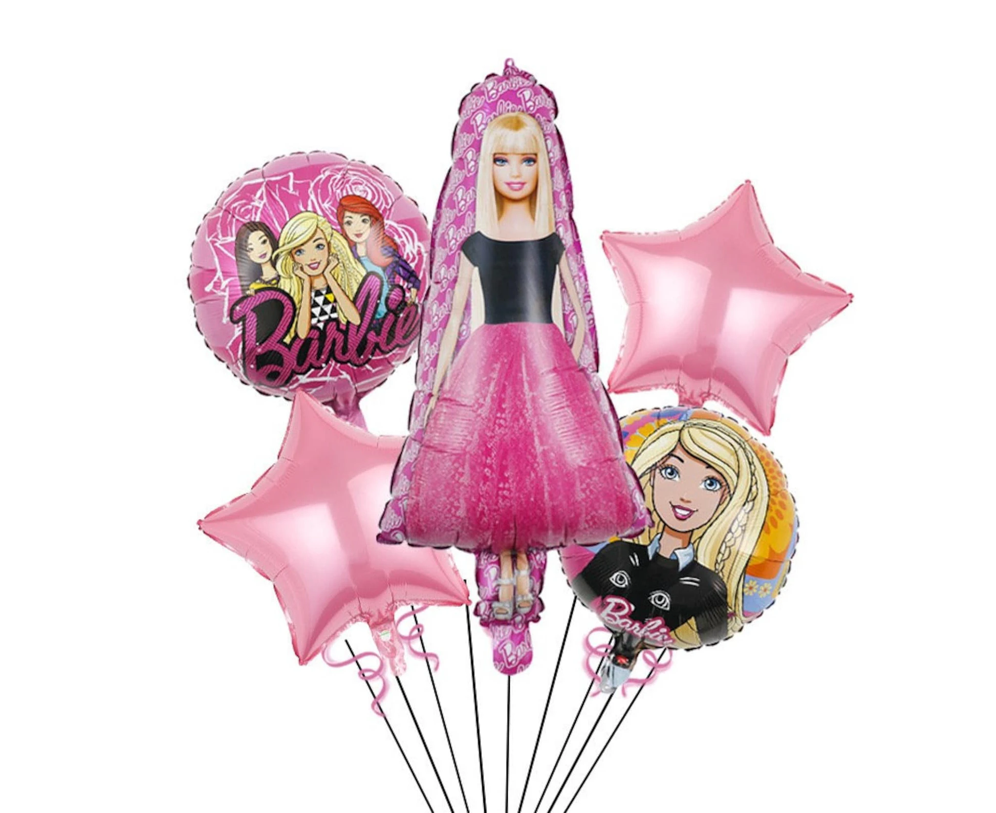 5pcs Barbie Theme Foil Balloons | Hot Pink Barbie Girl Heliem Balloons | Kids Girls Birthday Party Decorations