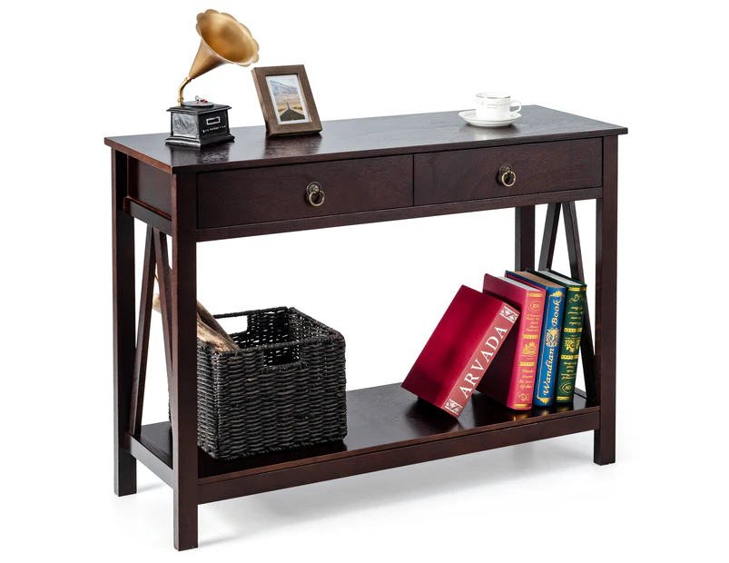 Giantex Wooden Console Table Hallway Table Entryway Display Table w/Drawer & Storage Shelf, Espresso