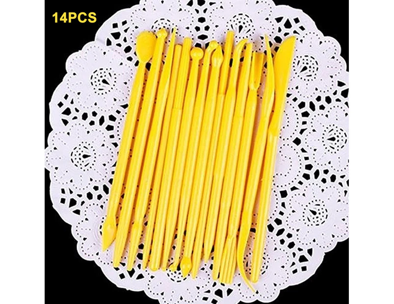 ishuif 14Pcs Fondant Cake Modelling Craft Decorating Flower Clays Sugarcraft Tools-Yellow 14pcs/Set