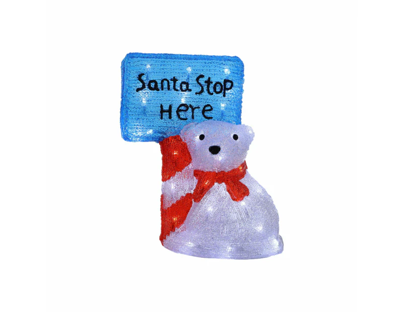 Acrylic Christmas Polar Bear with Santa Stop Here Sign - H38cm