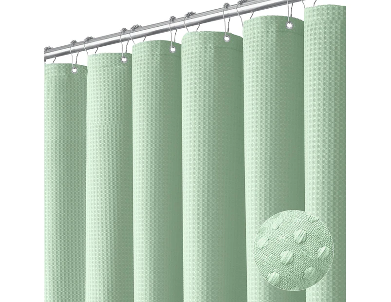 Waffle Weave Heavy Duty Shower Curtain with 12 Hooks, Hotel Luxury Weighted Shower Curtains for Bathroom - Mint Green