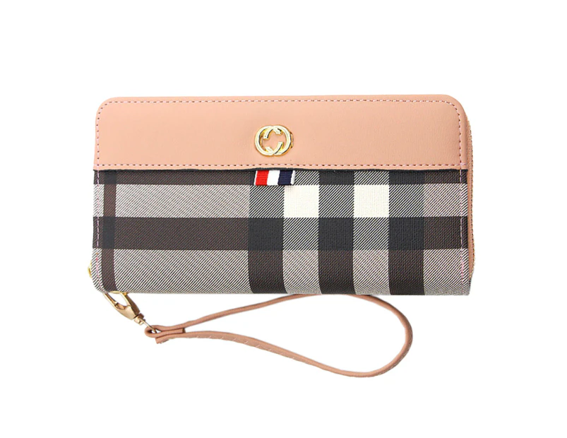 Women's purse long zipper bag fashion striped women's clutch bag mobile phone bag*pink