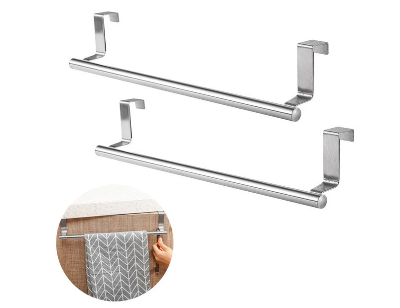 Toscano 2 Pack 36cm Stainless Steel Over Door Towel Rack Bar Holders for Universal Fit on Cabinet Cupboard Doors （L Silver）