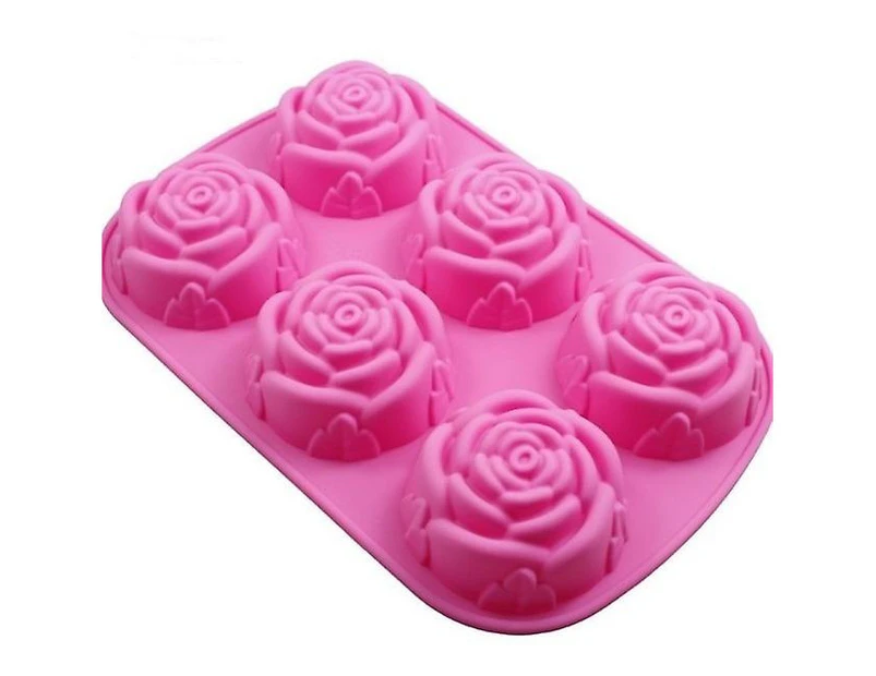 Silicone Mould Silicone 6pcs Rose Shaped Cake Mould Baking Tools Diy Handmade Soap Mould Pudding Mould(pink)(1pcs)