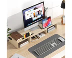 Advwin Dual Monitor Stand Riser Desk Organizer Computer Stand Adjustable Length and Angle for Laptop Desktop with 2 Slot Wood