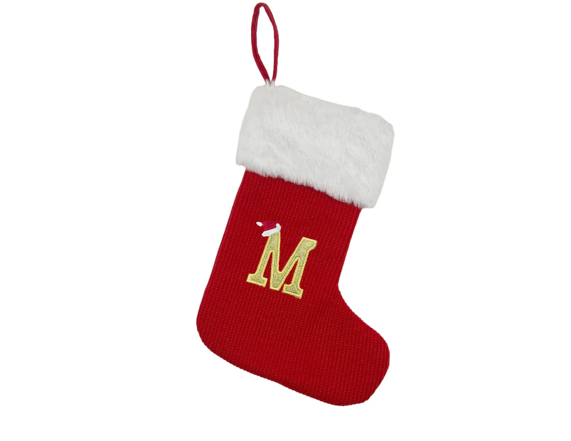 Christmas Stocking Durable Luxurious Letter Embroidered Knit Christmas Stocking Pendant Christmas Decor-M