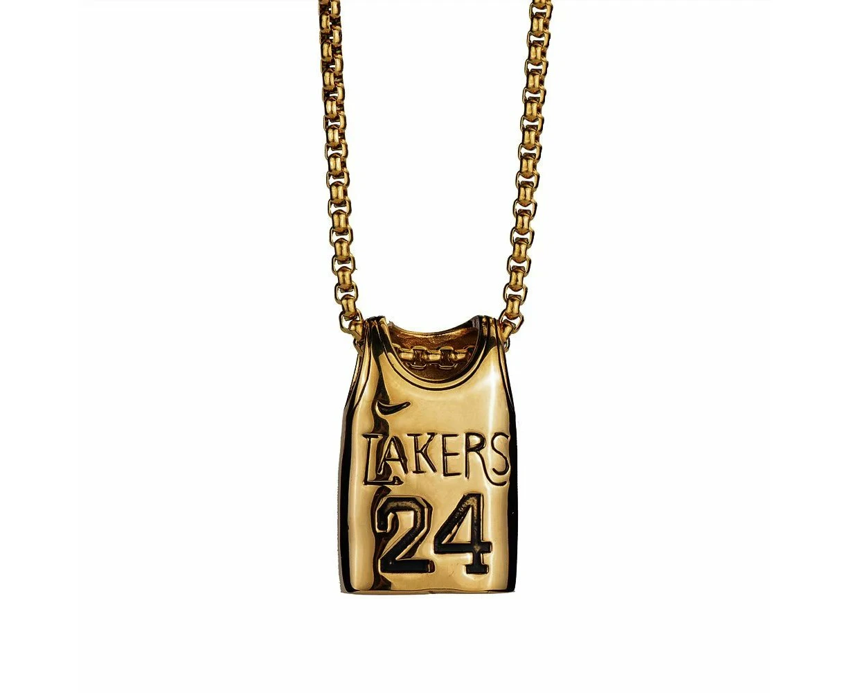 Duohan Kobe Bryant 24 Jersey Necklace NBA Lakers Star Kobe Bryant Titanium Pendant Accessory for Men - 24 Inch / Golden