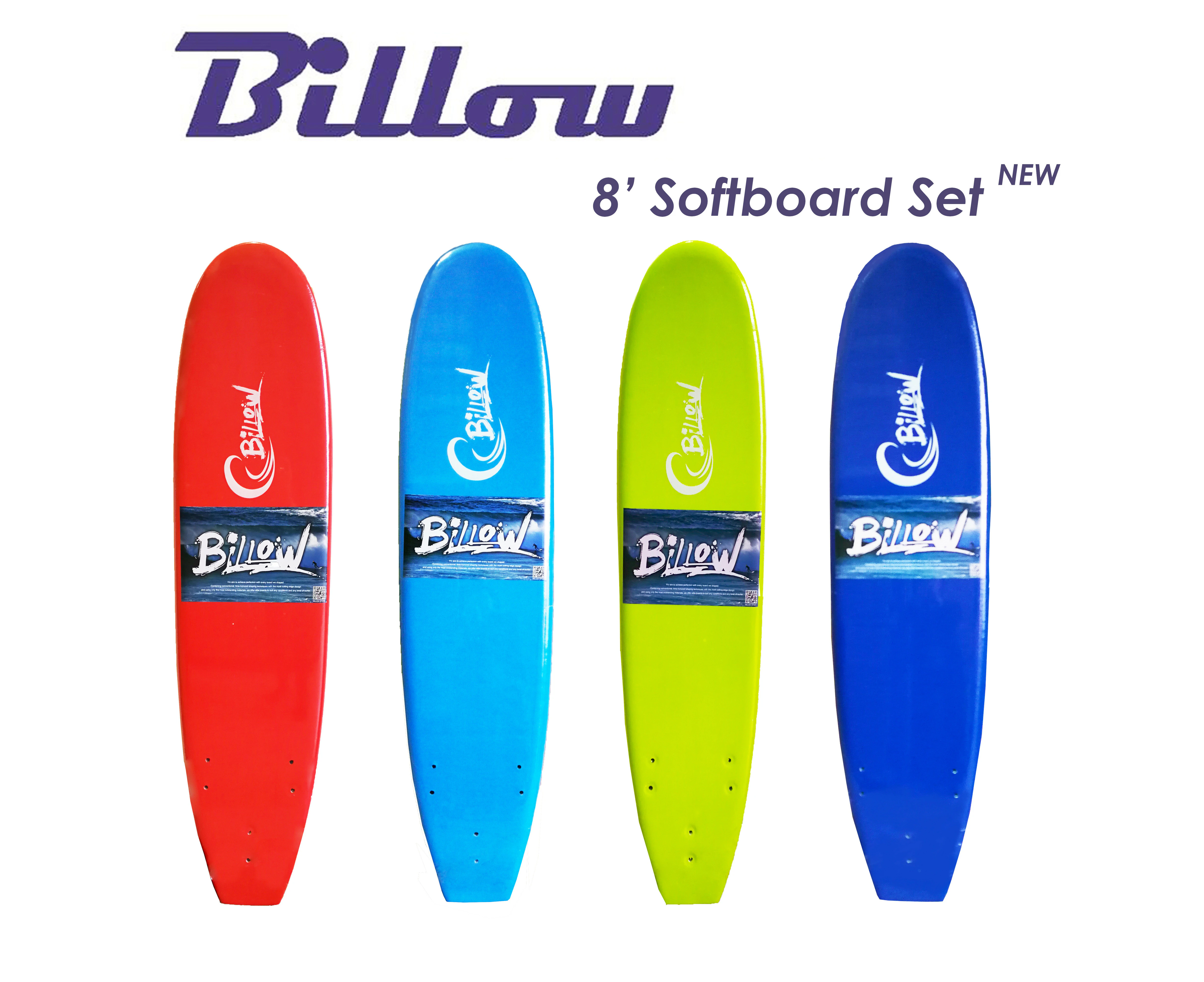 Billow 8ft Sky Blue Soft Surfboard 8ft SoftBoard with Leash & Fins