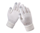 puluofuh Women Winter Solid Color Touch Screen Full Finger Woolen Warm Knitted Gloves-White