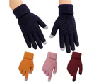 puluofuh Women Winter Solid Color Touch Screen Full Finger Woolen Warm Knitted Gloves-White