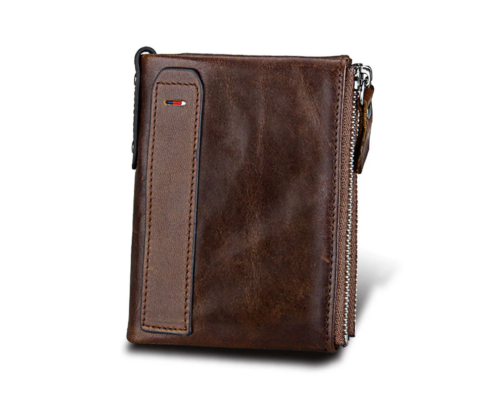 Hot!!! Genuine Leather Women Wallet Purses Coin Purse Female Small Portomonee Bifold Rfid Wallet Lady Purse For Men Money Bag—Brown