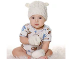 Newborn Winter Beanie Hat Gloves Set For Baby Girls Boys,White