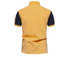 Mens Cotton Polo Shirts Casual Henley Shirts Regular Fitted Printed Tee Tops Work Shirts for Men-Yellow