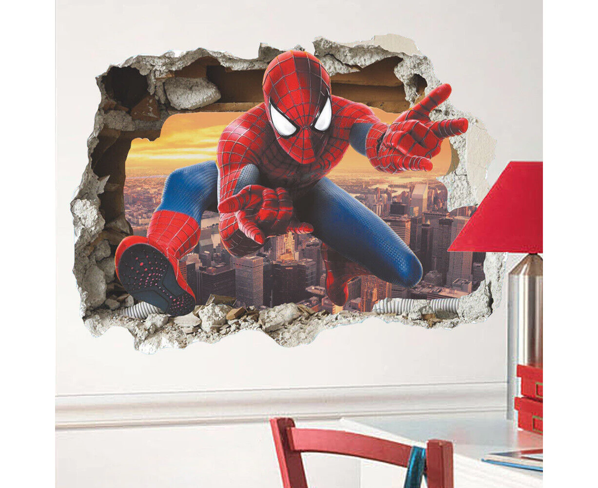 70x50cm Removable Wall Sticker Home Decor Spiderman out of the wall 3D