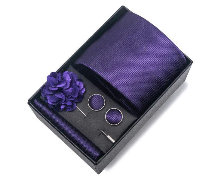 Kings Collection Mens Formal Necktie Pocket Squares Buttonhole Cufflinks Classic for Men Gift Box Set - Purple