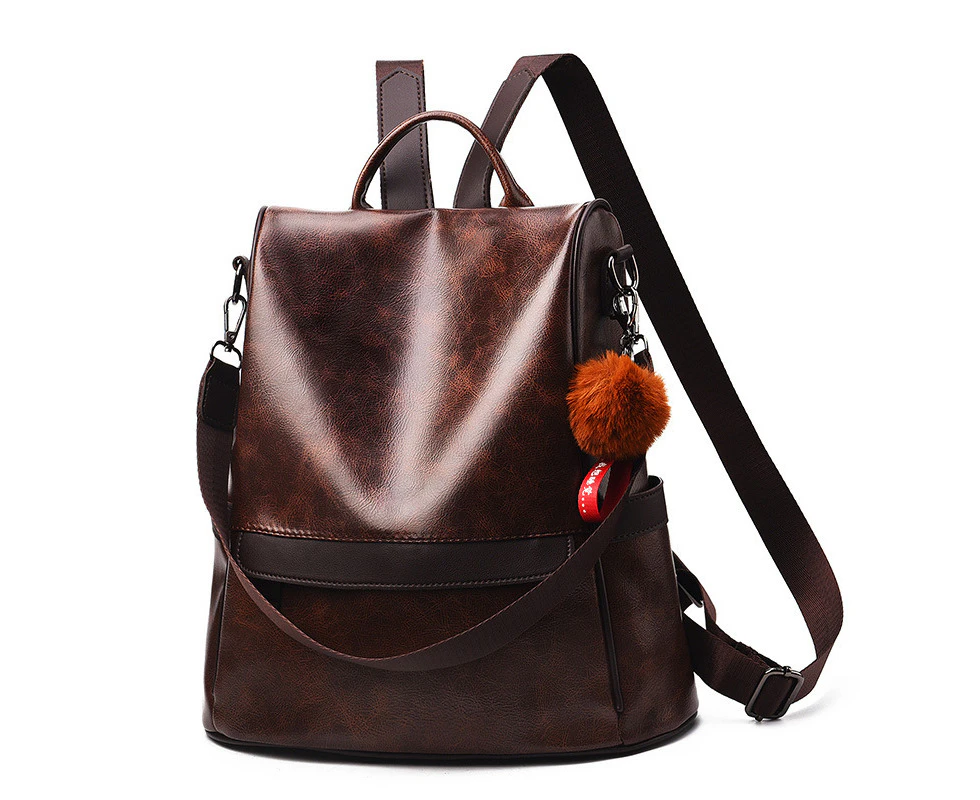 Tenpell Women Backpack PU Leather Anti-theft Casual Fashion Shoulder Bag-Coffee