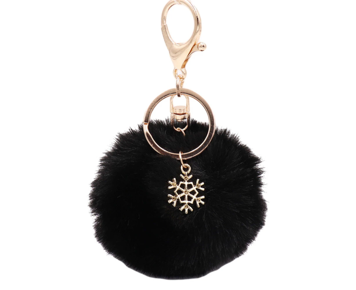 Windyhope Snowflake Fluffy Pompom Ball Key Chain Ring Holder Car Bag Ornament Keychain-Black