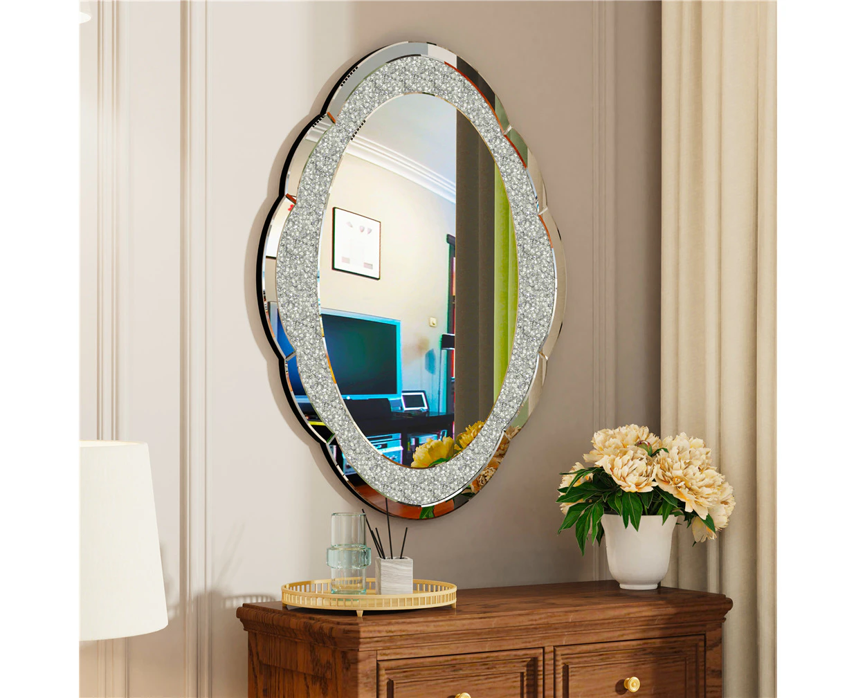 600x800mm Floral Framed Crushed Diamond Mirror Sparkly Bling Bathroom Living Room Entryway Mirror