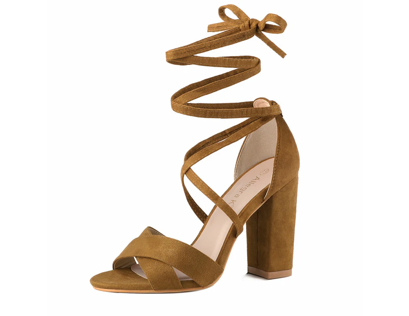 Allegra K Crisscross Front Block Heeled Sandals - Brown