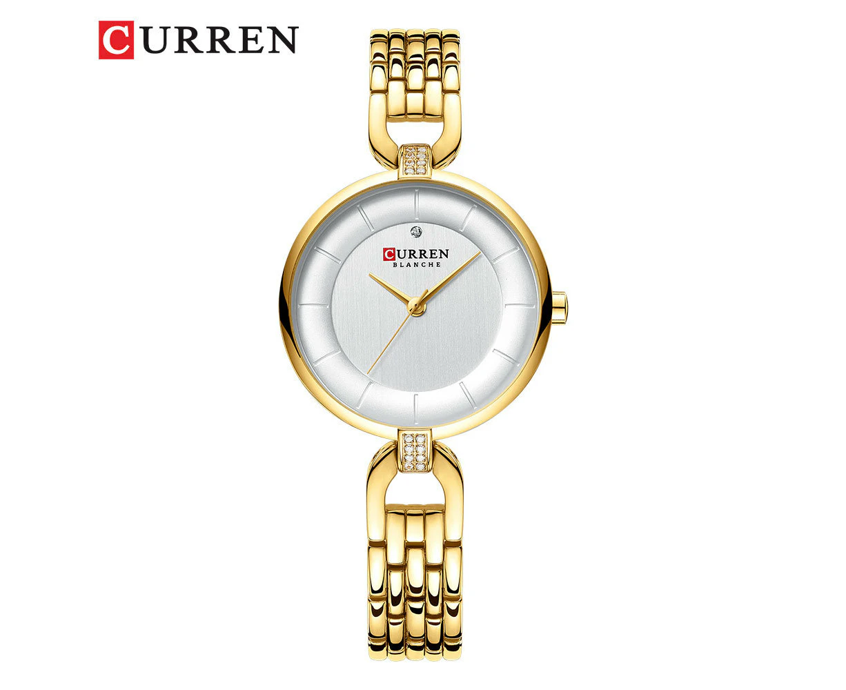 Women's Fashion Watches Stainless Steel Strap Quartz Waterproof  Watch for Women-Golden shell white