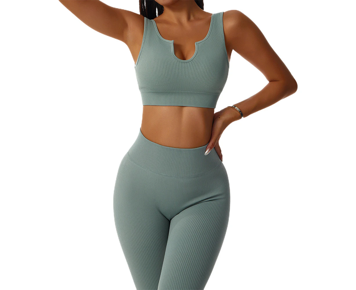 Knitted sexy U-neck sports suit Women's seamless yoga suit Fitness suit