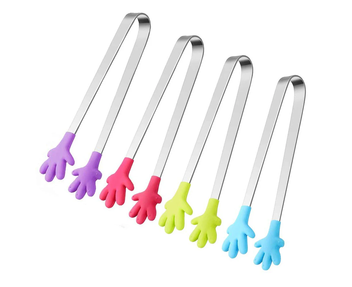 4 pieces mini sugar tongs food clip, multifunctional food tongs sugar tongs silicone stainless steel ice tongs