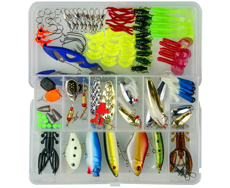 120 Pcs Fishing Lures Set - Including Spinner, Worm, Spoon, Hard Lure, Sinking Bait, Treble Hooks