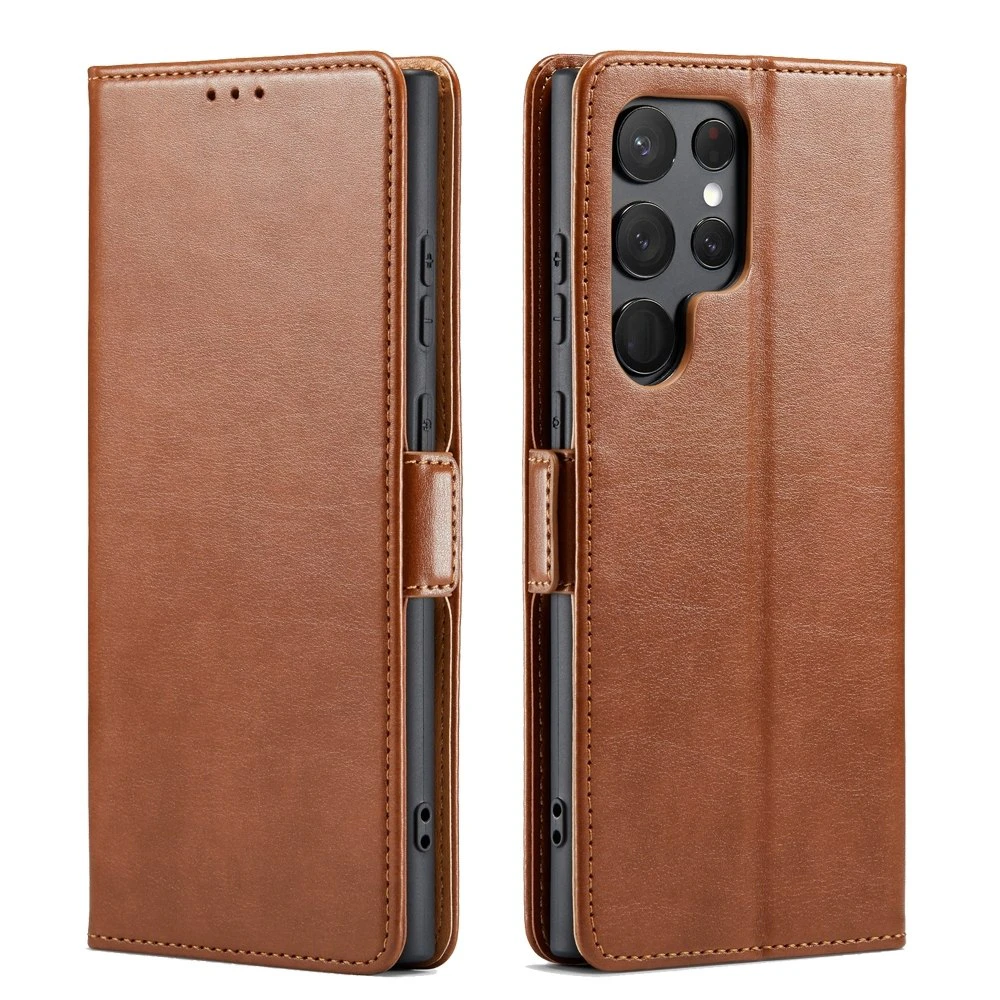 For Samsung Galaxy S24 Ultra Case Leather Flip Wallet Folio Cover Brown