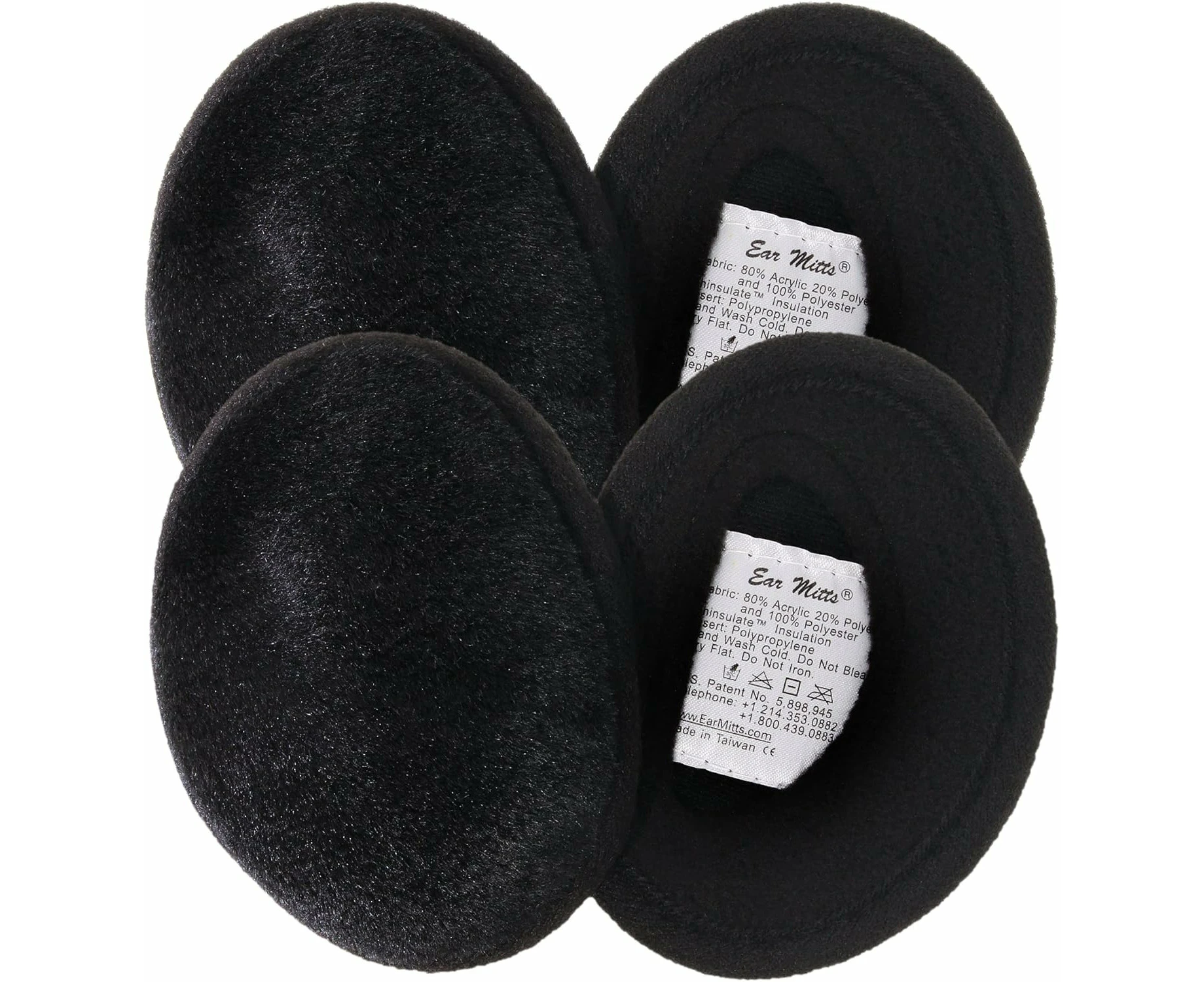 Ear Mitts Bandless Ear Muffs For Men & Women,Soft Winter Ear Warmers,2 Sizes,Black & Black Mink Bundle,Regular