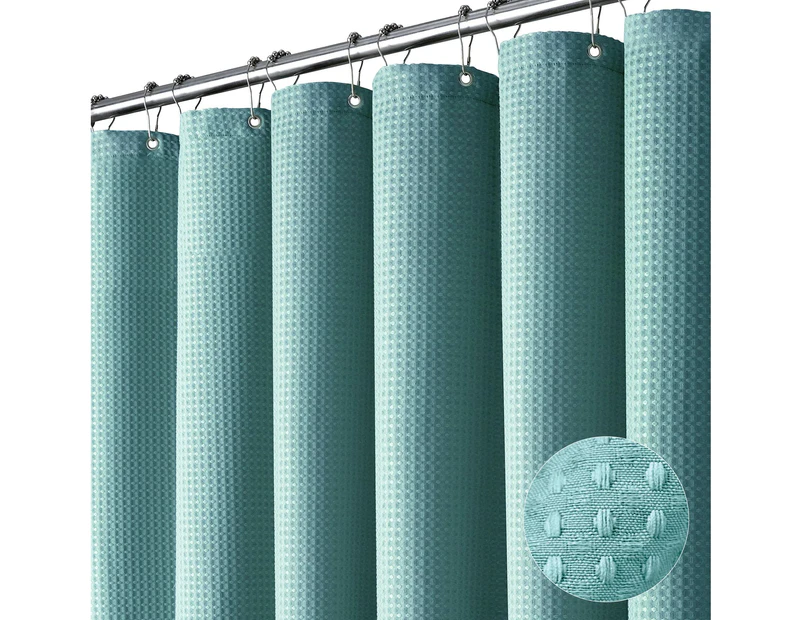 Waffle Weave Heavy Duty Shower Curtain with 12 Hooks, Hotel Luxury Weighted Shower Curtains for Bathroom - Teal