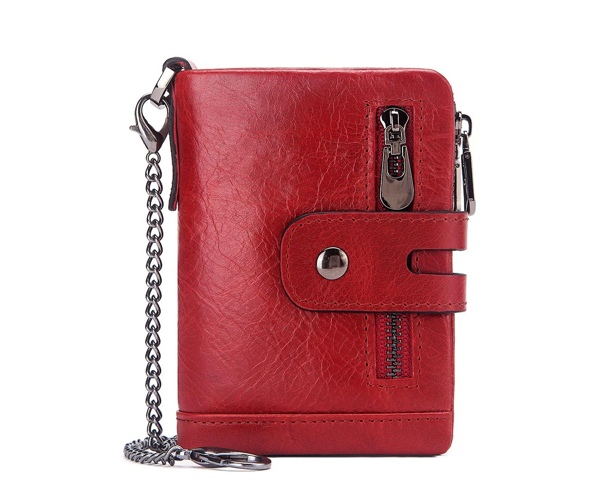 100% Genuine Leather Men Wallets Card Holder Real Cowhide Wallets for Man Short Black Walet Portefeuille Homme—Red