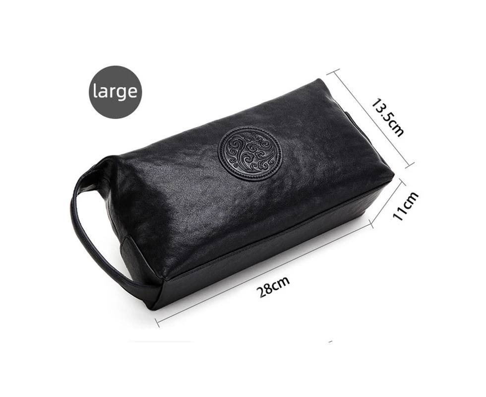 2023 New Design Men Genuine Leather Wallet Luxury Purse Cowhide Leather Men's Handy Bag Moneybag Male Bag Phone Purse Carteira—Black