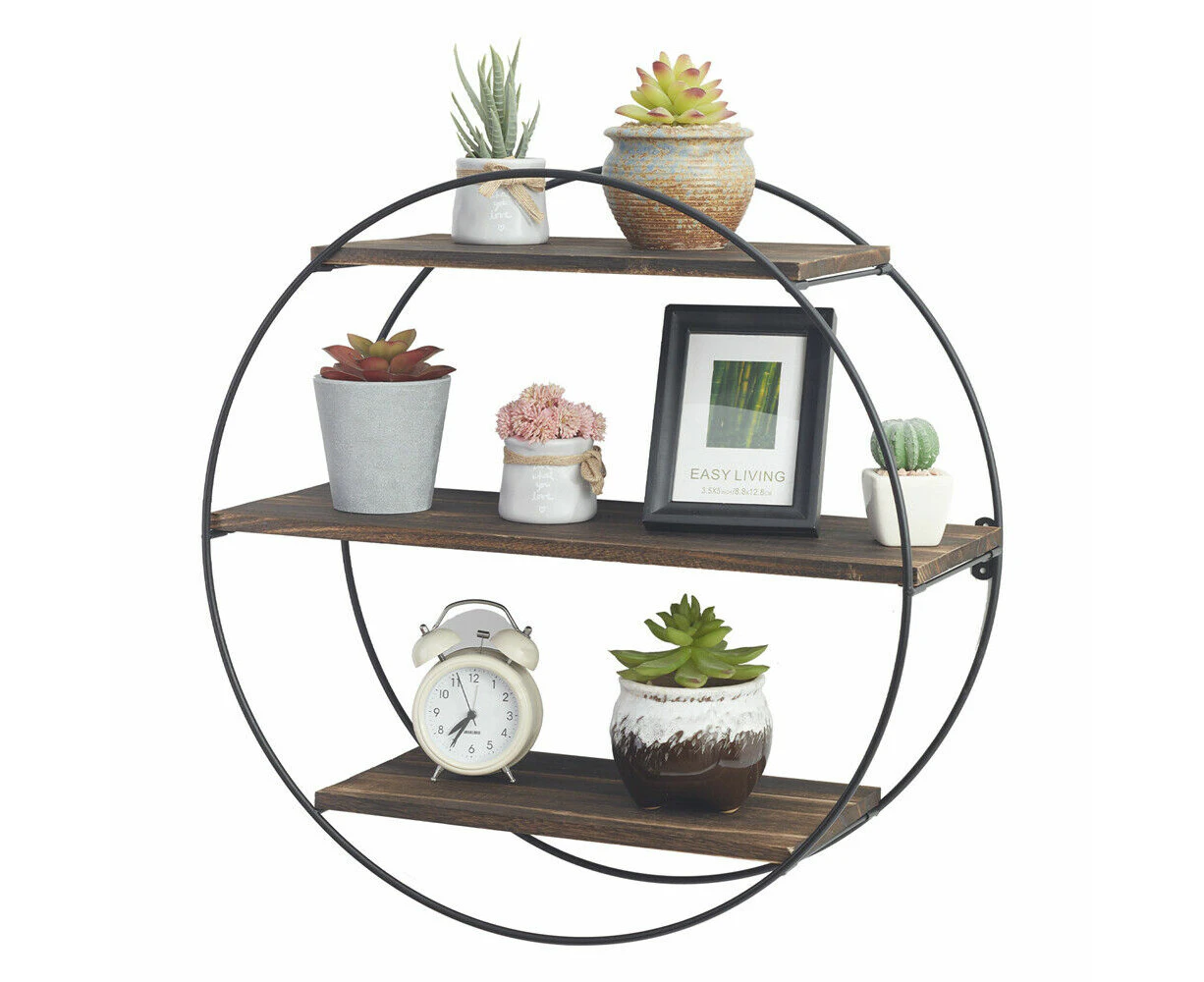 3 Tier Rustic Floating Shelves Wall Shelf Rack Bookshelf for Home Art Decoration