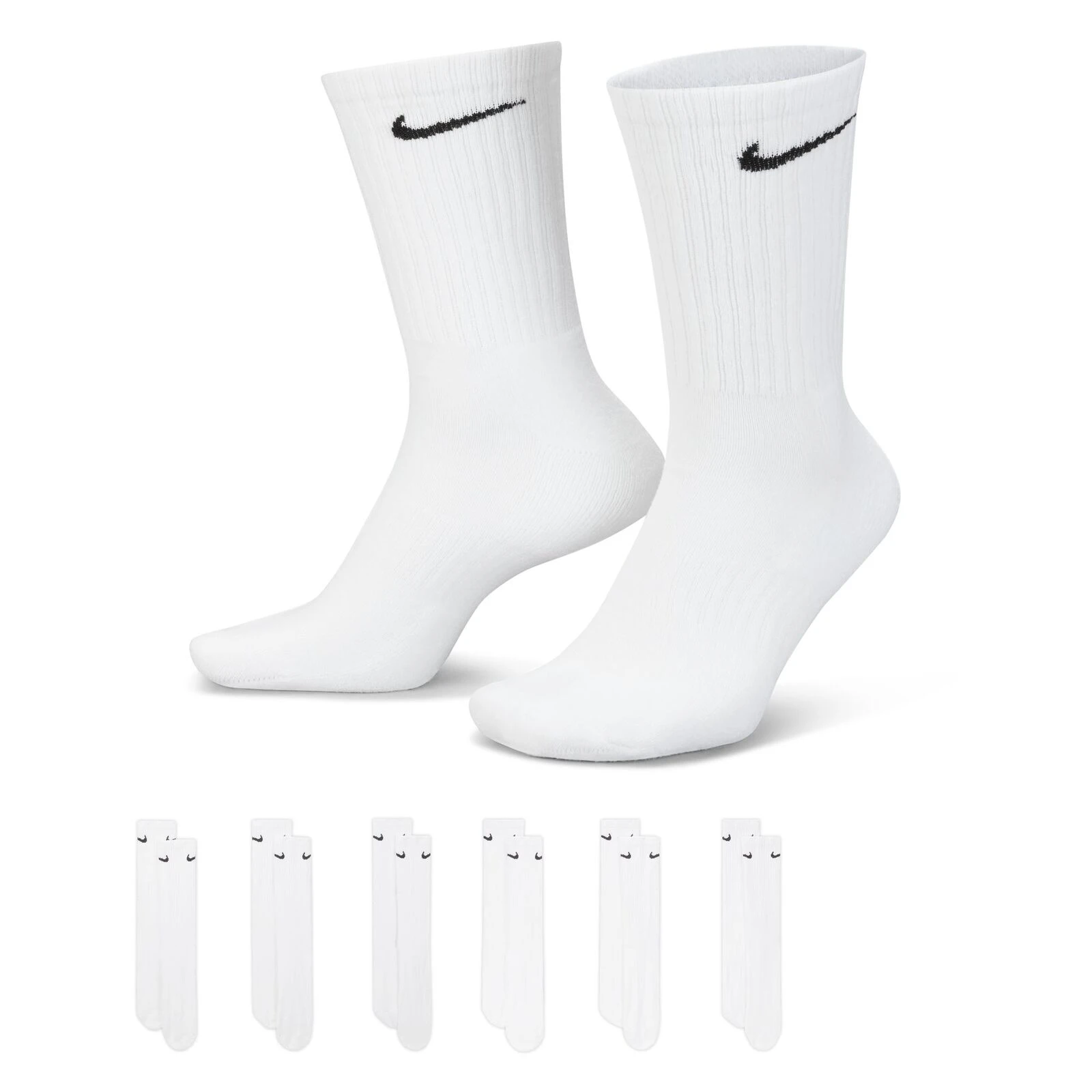 Nike Men's Everyday Cush Crew Socks 6 Pairs (White/Black) - L