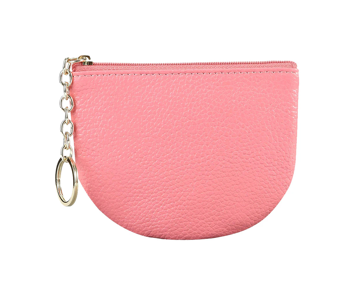 Leather Keychain Zipper Change Wallet Small Mini Pouch Coin Purse*pink