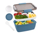 Salad Lunch Box Container 5-Compartment Large Capacity Stackable BPA-Free Leak-proof Salad Container with Spoon - Blue