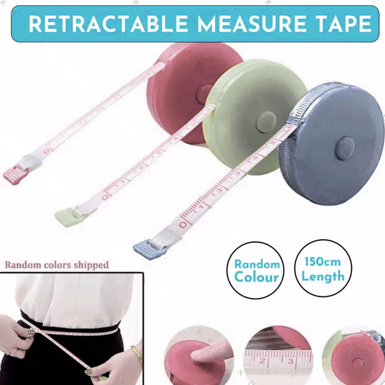 1.5M Retractable Soft Tailor Tape Body Measuring Sewing Ruler - Blue