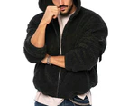 Men's Fuzzy Sherpa Hoodie Jacket Long Sleeve Full Zip Up Fleece Winter Warm Jacket-black