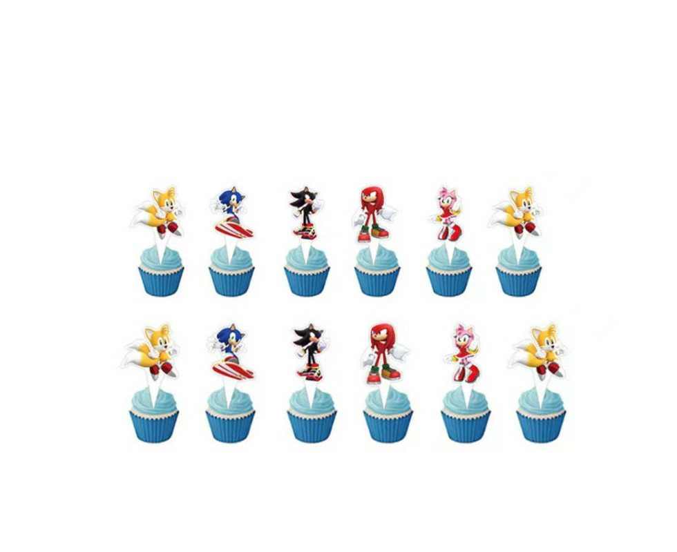 24PC New Sonic the Hedgehog Cupcake Toppers Party Supplies Birthday Decorations